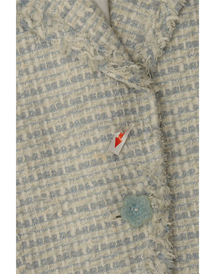 Zara Damen 1-Knopf-Blazerjacke EU 36 XS Blau geflecktes Acryl