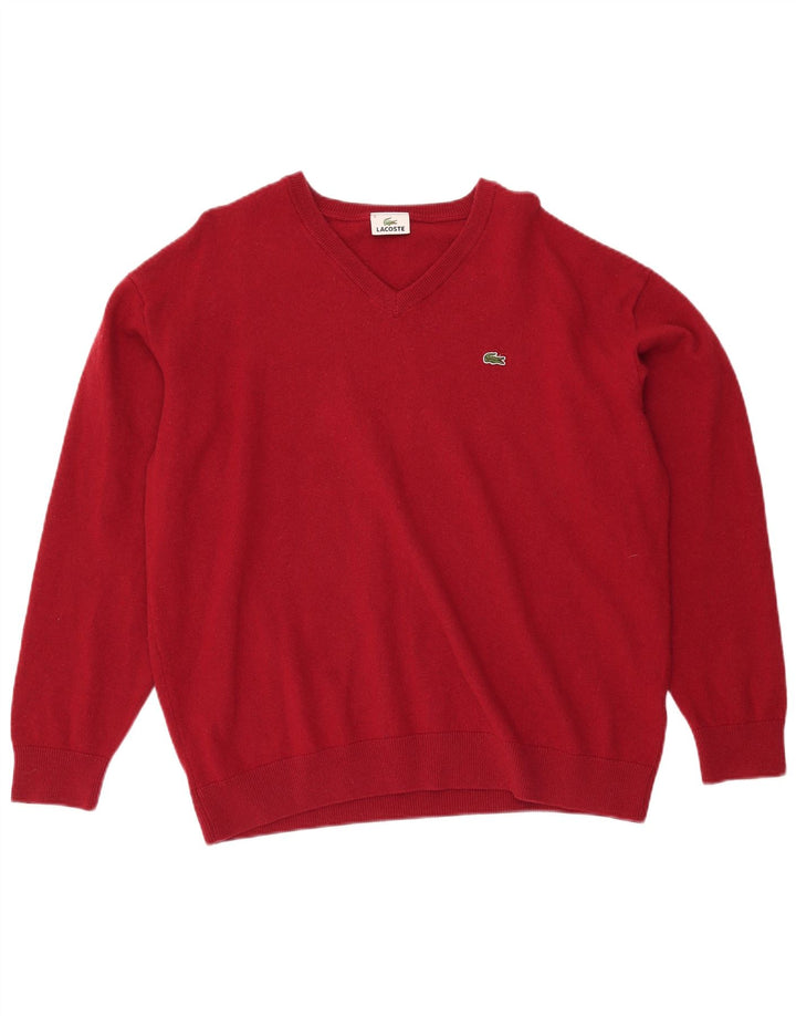 LACOSTE Herren-Pullover mit V-Ausschnitt, Größe 8 3XL, rote Wolle