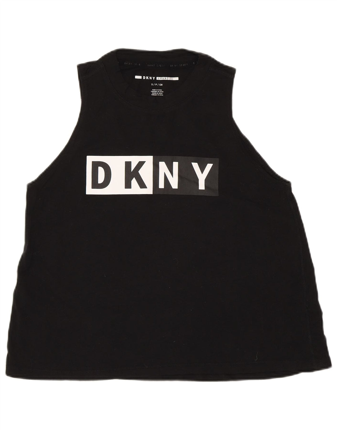 DKNY Womens Graphic Vest Top UK 10 Small Schwarze Baumwolle