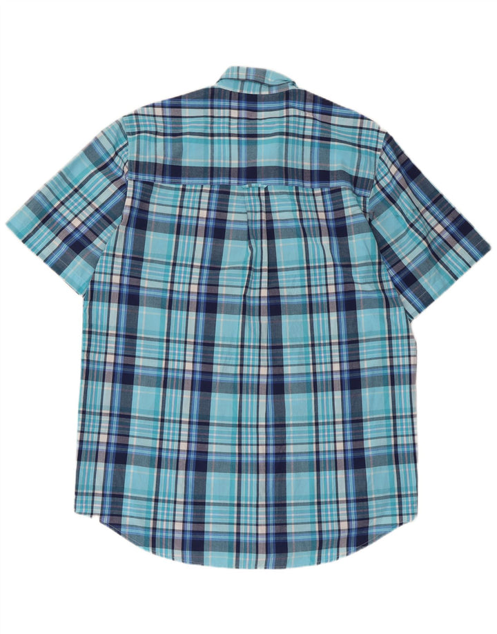 Chaps Herren-Hemd, pflegeleicht, kurzärmelig, groß, blau kariert, Baumwolle
