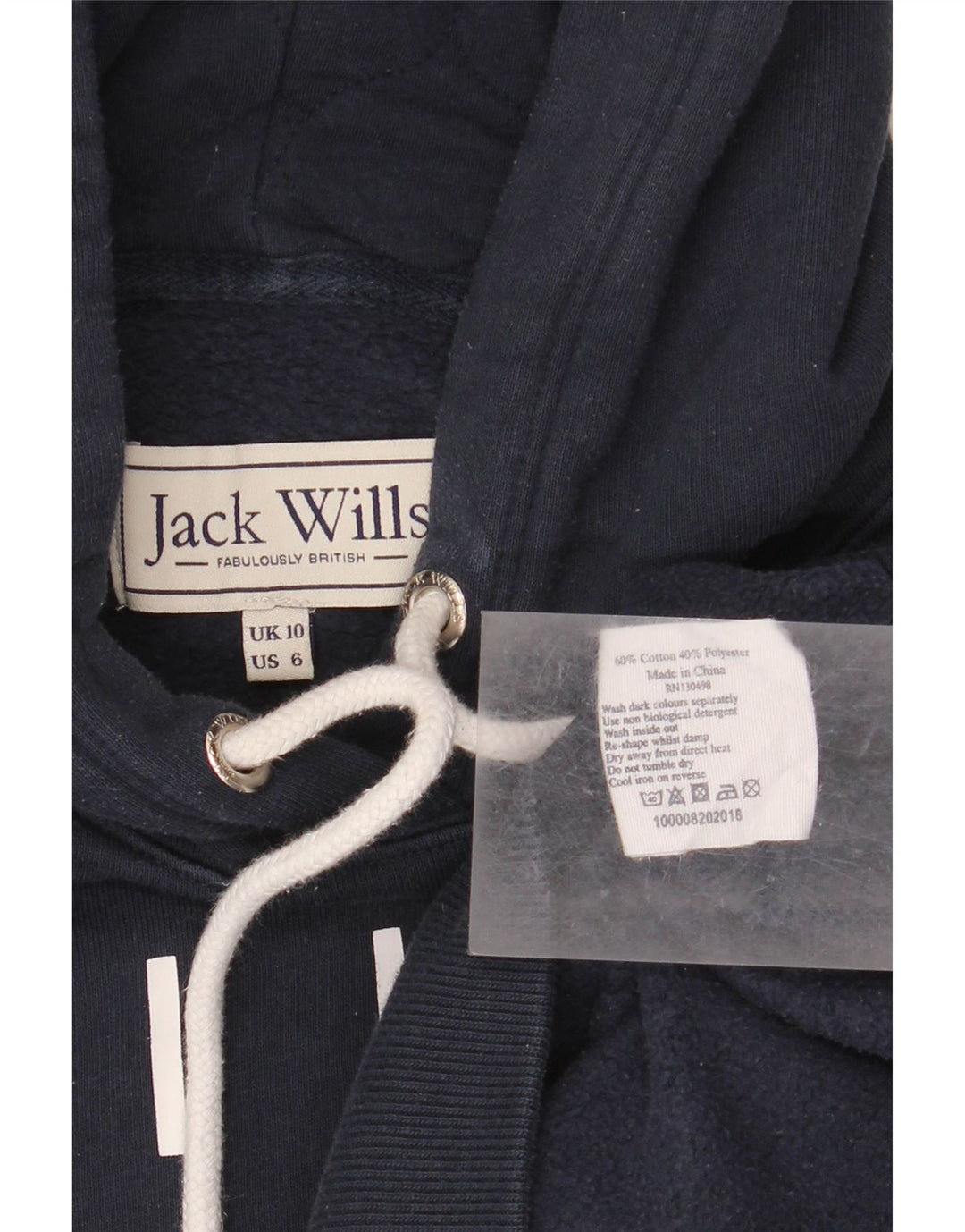 JACK WILLS Damen-Kapuzenpullover mit Grafik, übergroß, Gr. 10, Marineblau