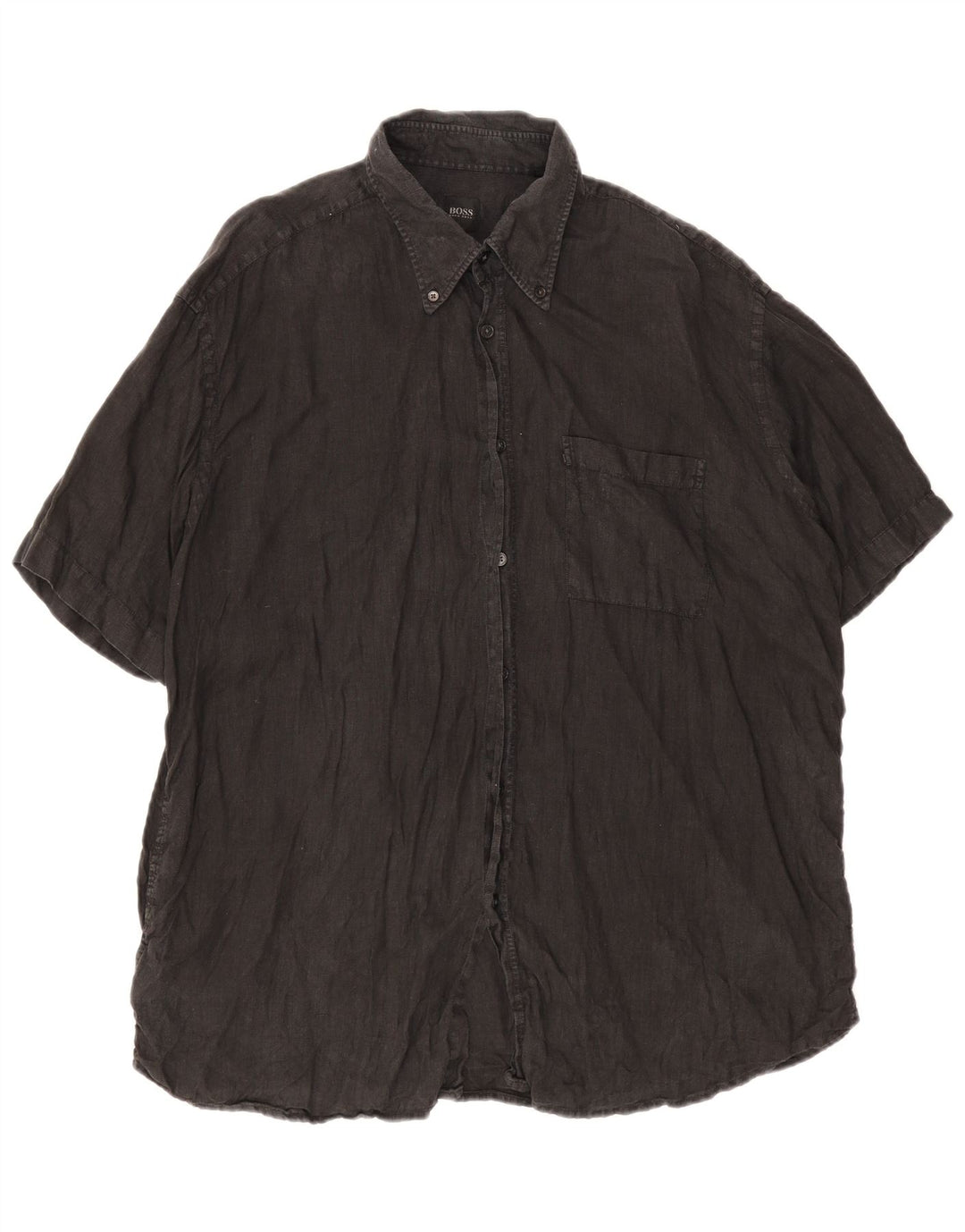 Hugo Boss Herren Kurzarmhemd XL Grau Leinen
