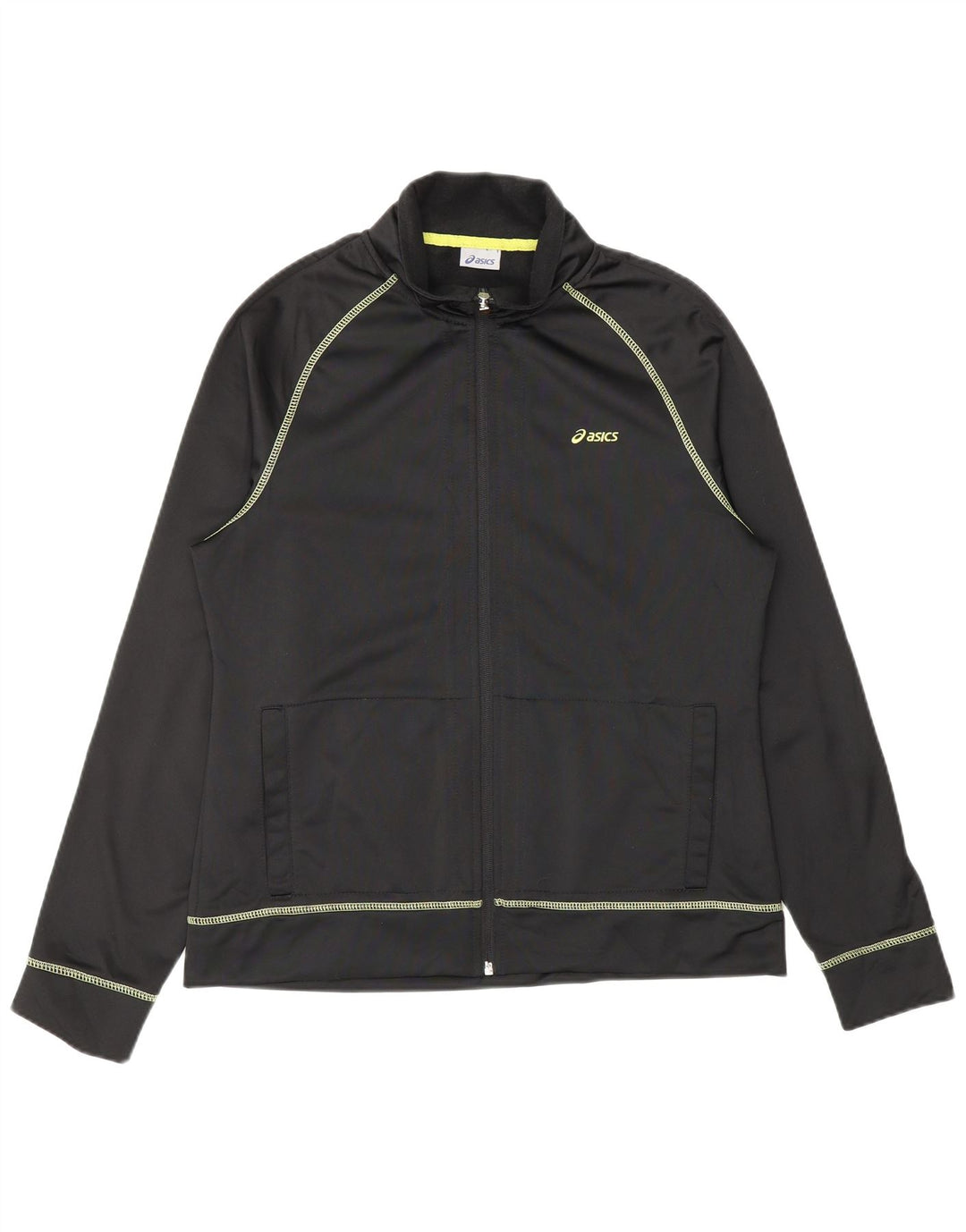 ASICS Womens Tracksuit Top Jacket UK 14 Large Black Polyester