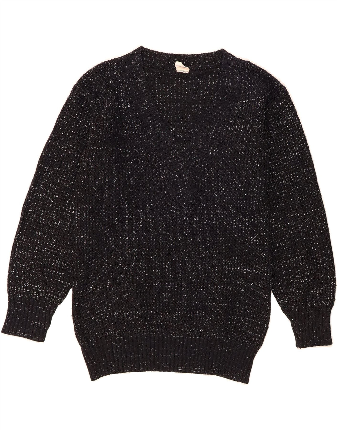 VINTAGE Womens V-Neck Jumper Sweater EU 38 Medium Black Flecked Vintage Vintage and Second-Hand Vintage from Messina Hembry 