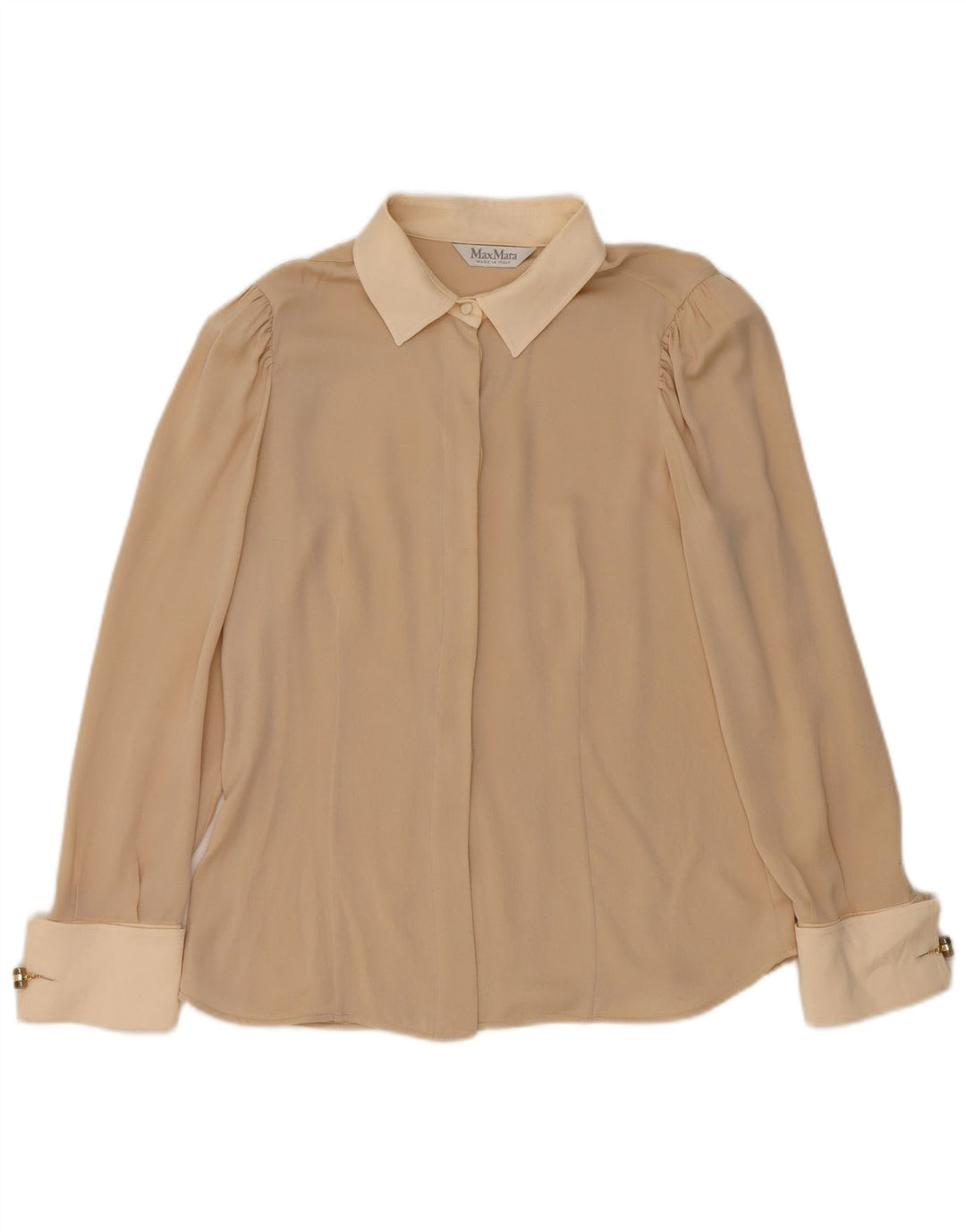 Max Mara Damen Hemdbluse UK 10 Small Beige Farbblock