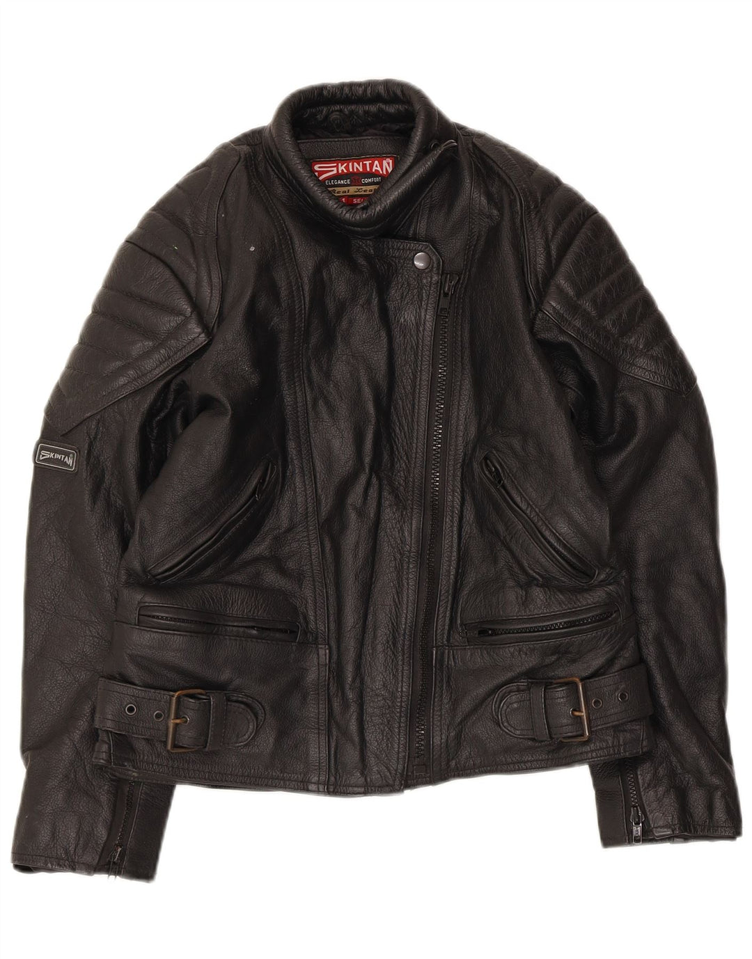 SKINTAN Damen Leder Racer Jacke UK 10 Small Schwarzes Leder