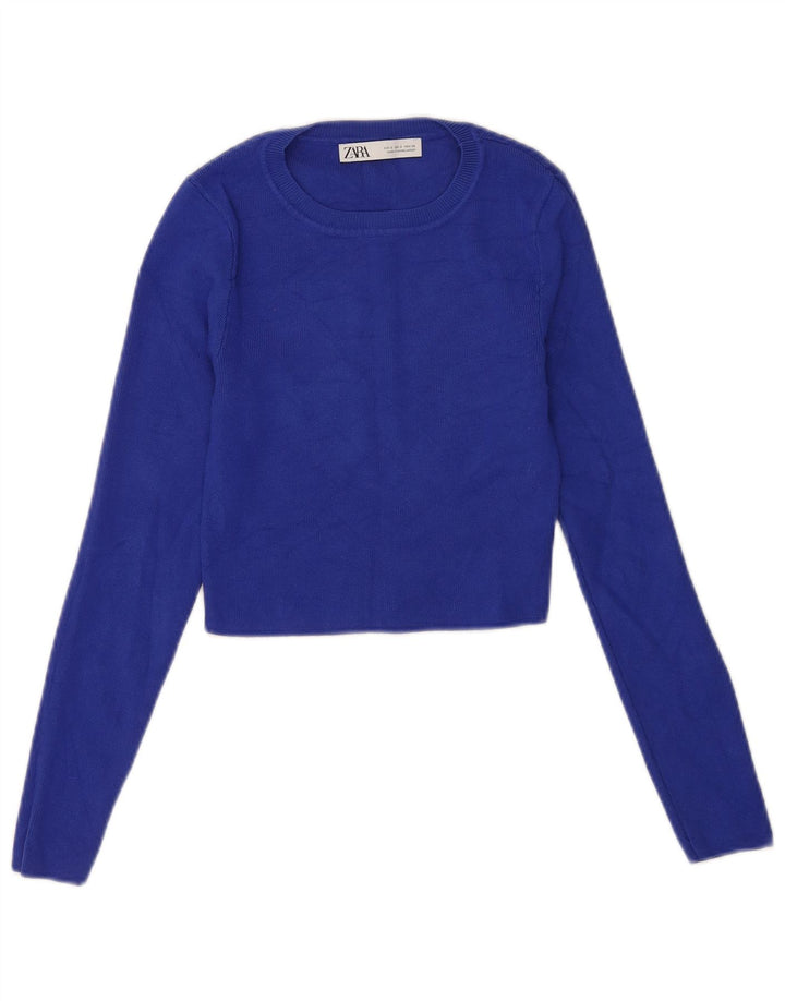 Zara Damen Crop Top Langarm UK 8 Small Blaue Viskose