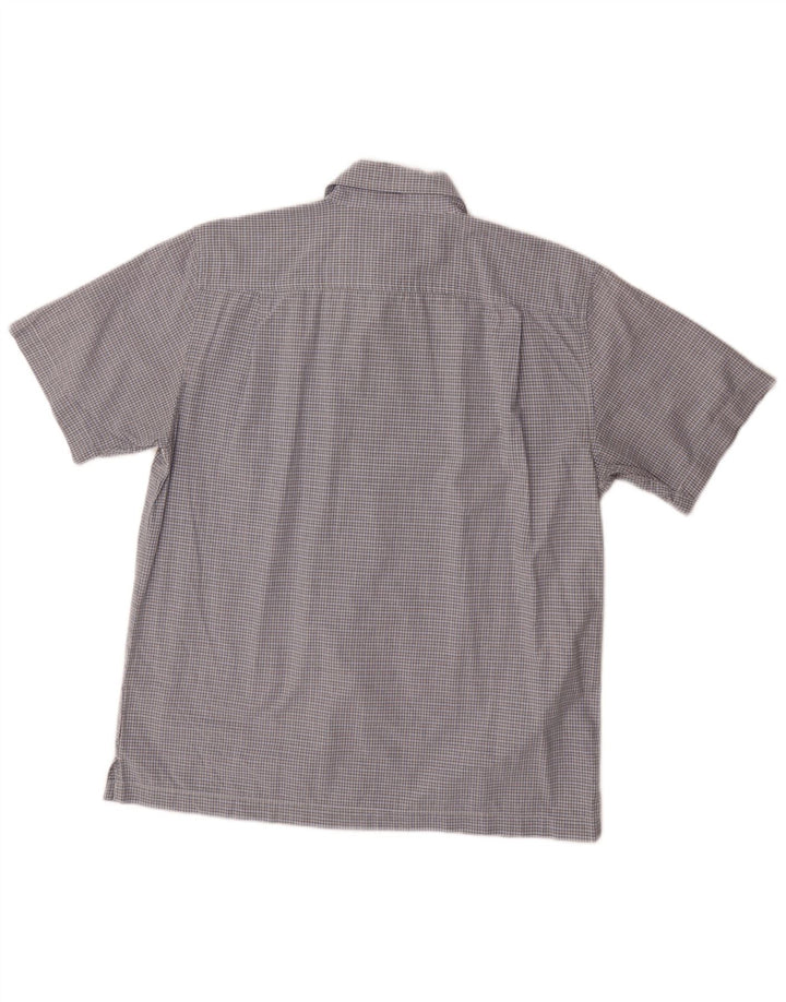 DOCKERS Herren-Kurzarmhemd aus mittelblau karierter Baumwolle