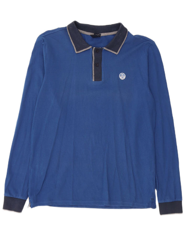 NORTH SAILS Mens Slim Fit Long Sleeve Rugby Polo Shirt Large Blue Cotton