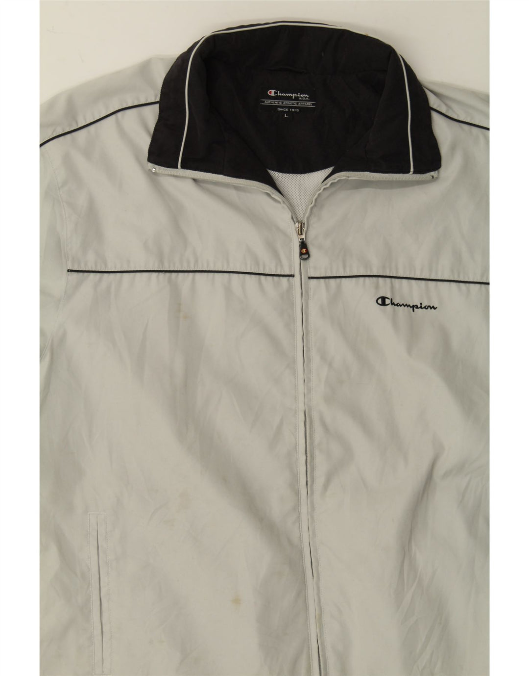 CHAMPION Mens Tracksuit Top Jacket Large Off White Polyester Vintage Champion and Second-Hand Champion from Messina Hembry 