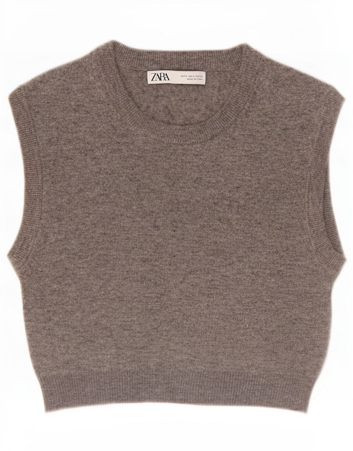Zara Damen Crop Vest Tank Top UK 10 Small Grau Polyester