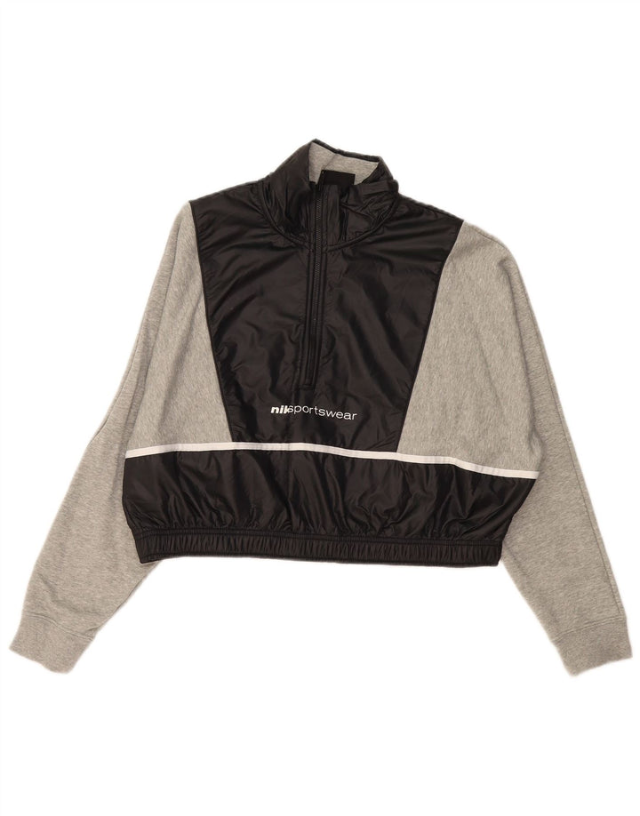 NIKE Womens Oversized Crop Sweatshirt Pullover UK 16 Large Grau Farbblock