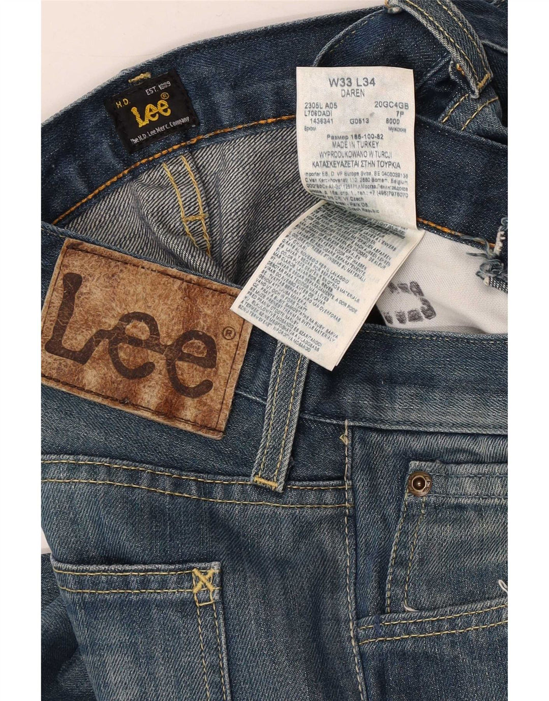 Lee Herren Daren Straight Jeans W33 L26 Blaue Baumwolle