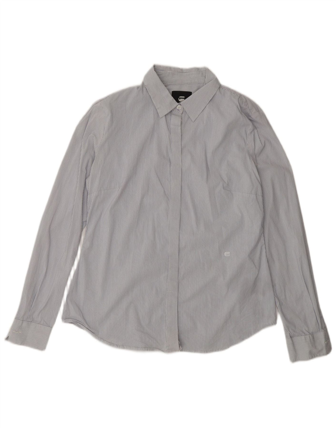 G-Star Damen-Hemd UK 14 aus mittelblauer Nadelstreifen-Baumwolle
