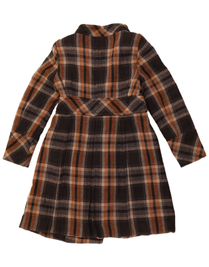 ZARA Damen Zweireihiger Mantel UK 14 Large Schwarz Kariertes Acryl