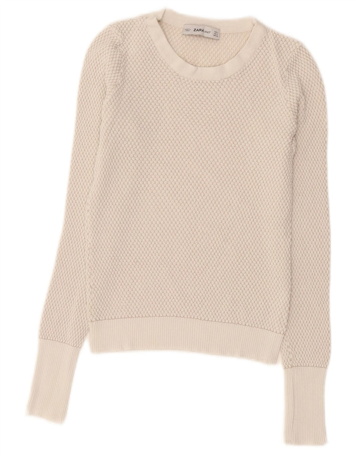 Zara Damen Crop Crew Neck Pullover Pullover UK 8 Small Weiß