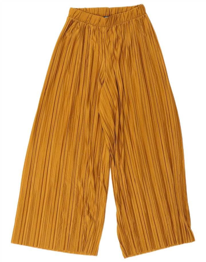 Zara Damen-Hose mit weitem Bein, kurz geschnitten, Größe S, W26, L23, Beige, Polyester