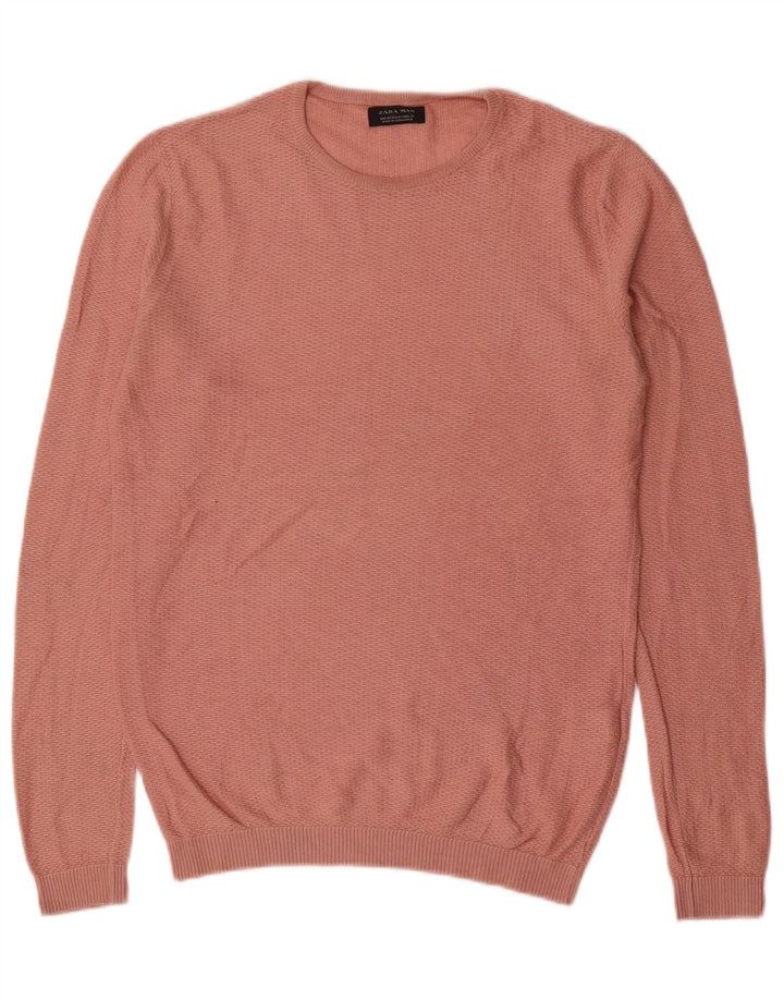 Zara Herren-Pullover mit Rundhalsausschnitt, Mittelrosa, Acryl
