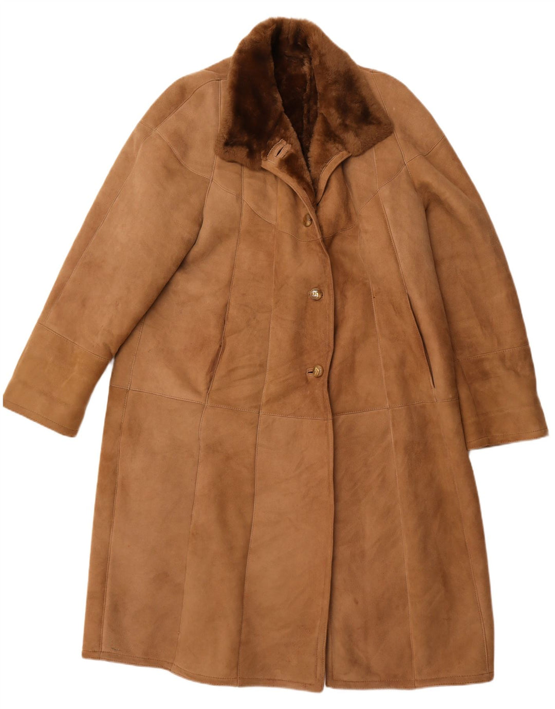 VINTAGE Damen Lammfellmantel IT 52 2XL Braunes Lammfell