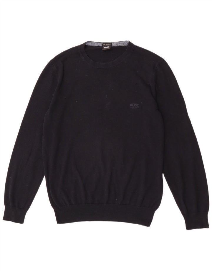 Hugo Boss Herren-Pullover mit Rundhalsausschnitt, reguläre Passform, mittelschwarze Baumwolle