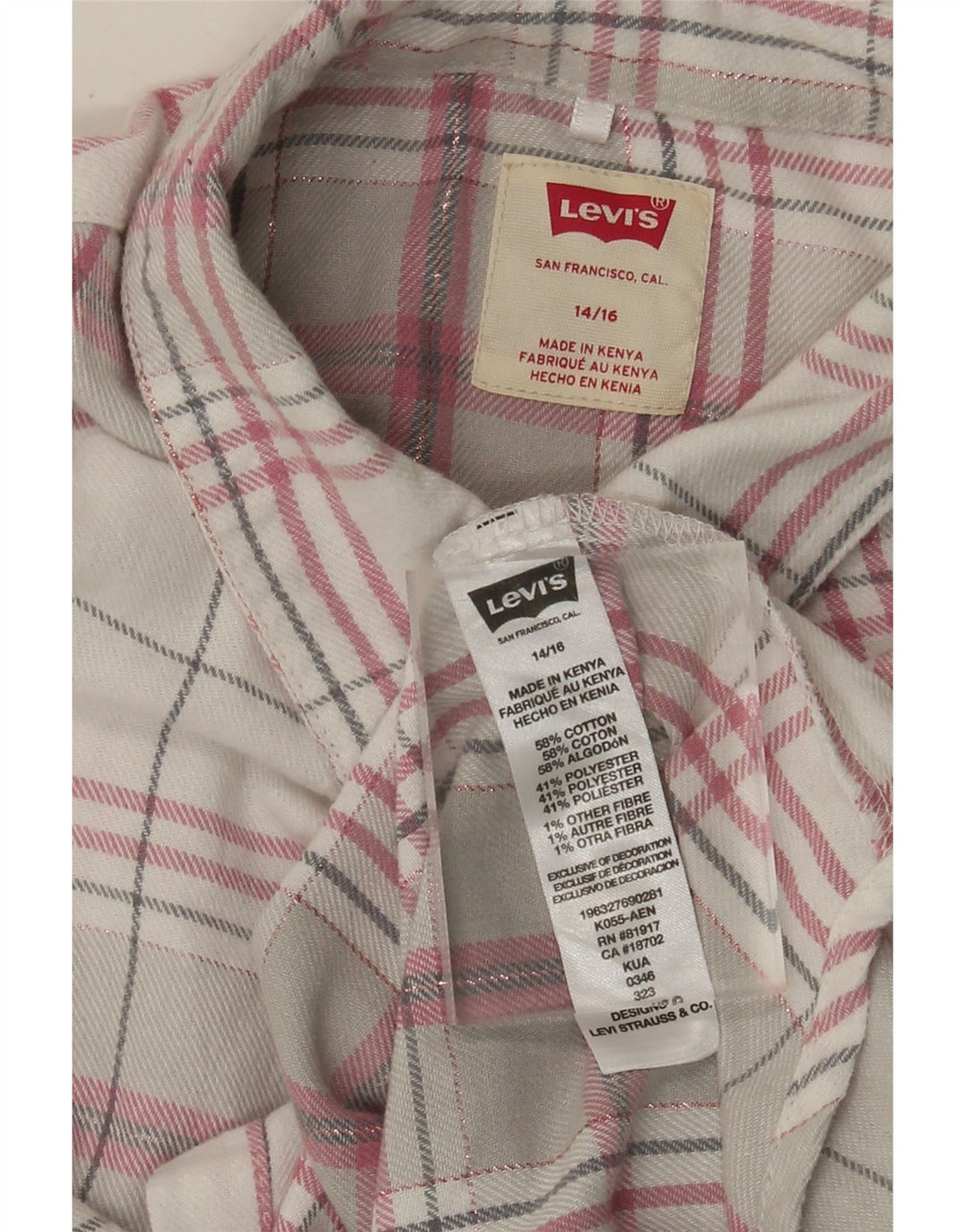 LEVI'S Flanellhemd für Mädchen, 14–15 Jahre, grau karierte Baumwolle