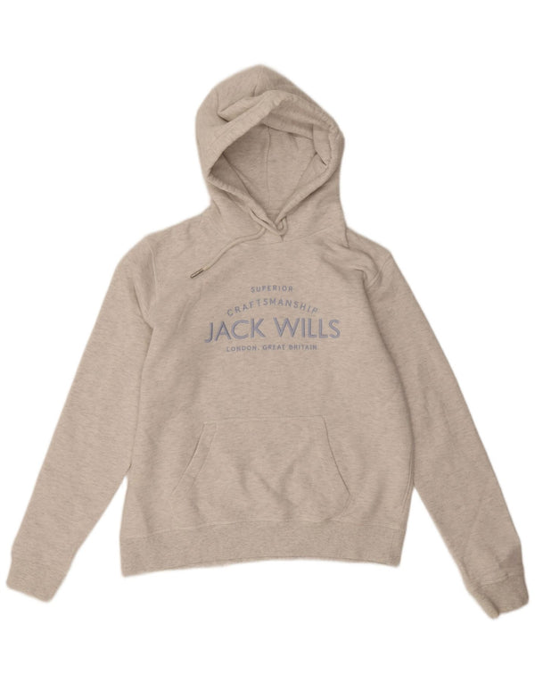 Jack Wills Damen-Kapuzenpullover mit Grafik, UK 12, mittelgrau gefleckte Baumwolle