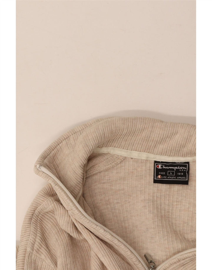 CHAMPION Mens Zip Neck Jumper Sweater Large Beige