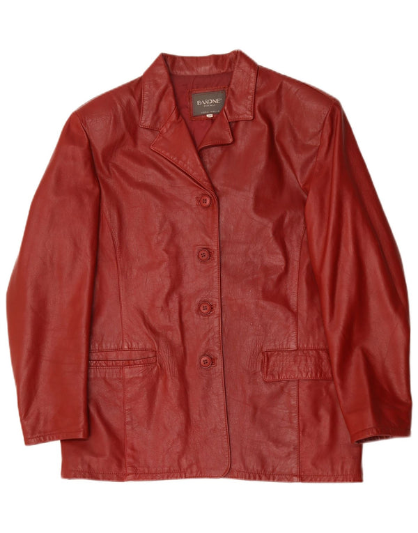 Barone Damen-Blazerjacke aus Leder mit 4 Knöpfen, IT 48, XL, rotes Leder