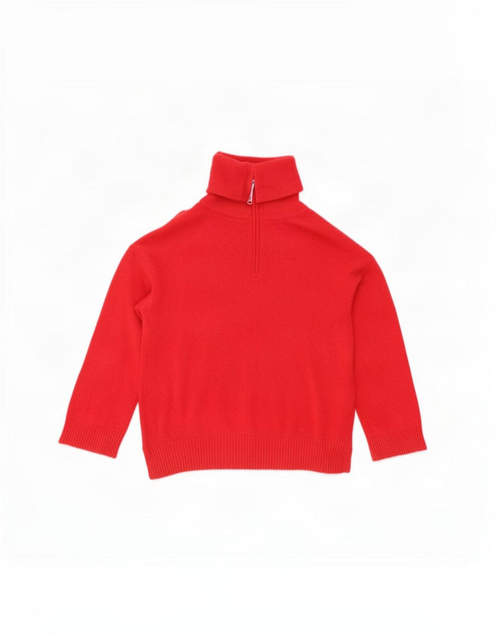 Massimo Dutti Damen-Pullover mit Reißverschluss am Hals, UK 16, große rote Wolle