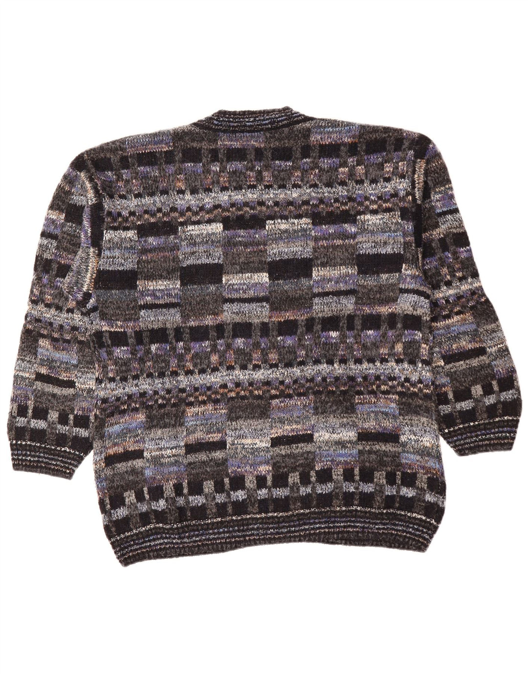 VINTAGE Herren-Cardigan-Pullover, große, mehrfarbige, geometrische Wolle
