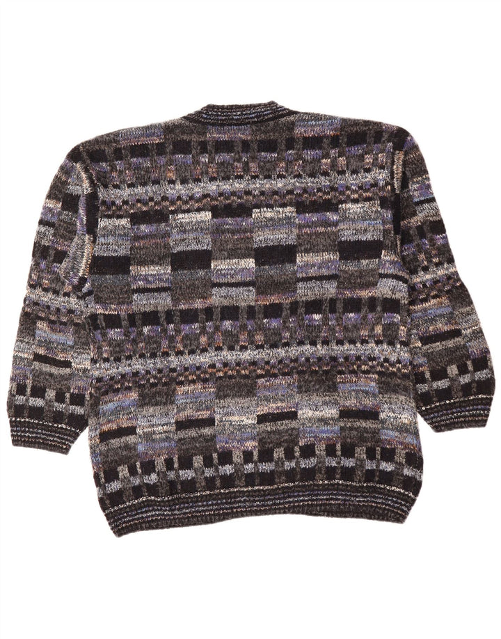 VINTAGE Herren-Cardigan-Pullover, große, mehrfarbige, geometrische Wolle