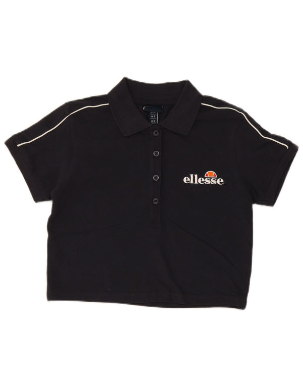 Ellesse Womens Graphic Crop Poloshirt UK 6 XS Schwarz Baumwolle