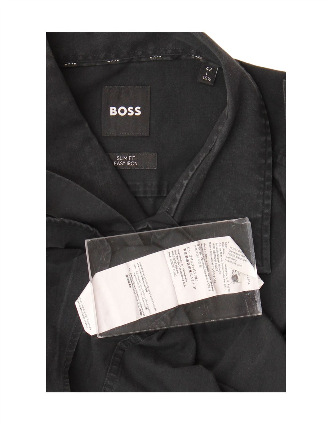 HUGO BOSS Herren pflegeleichtes Slim-Fit-Hemd, Größe 16 1/2 42, große schwarze Baumwolle