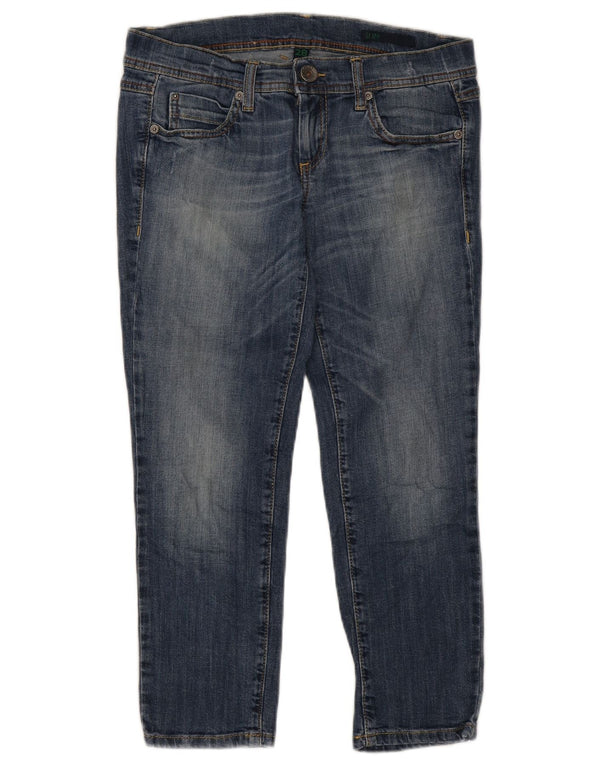 Benetton Damen-Capri-Jeans mit niedriger Taille und schmaler Passform, W28, L22, Blau
