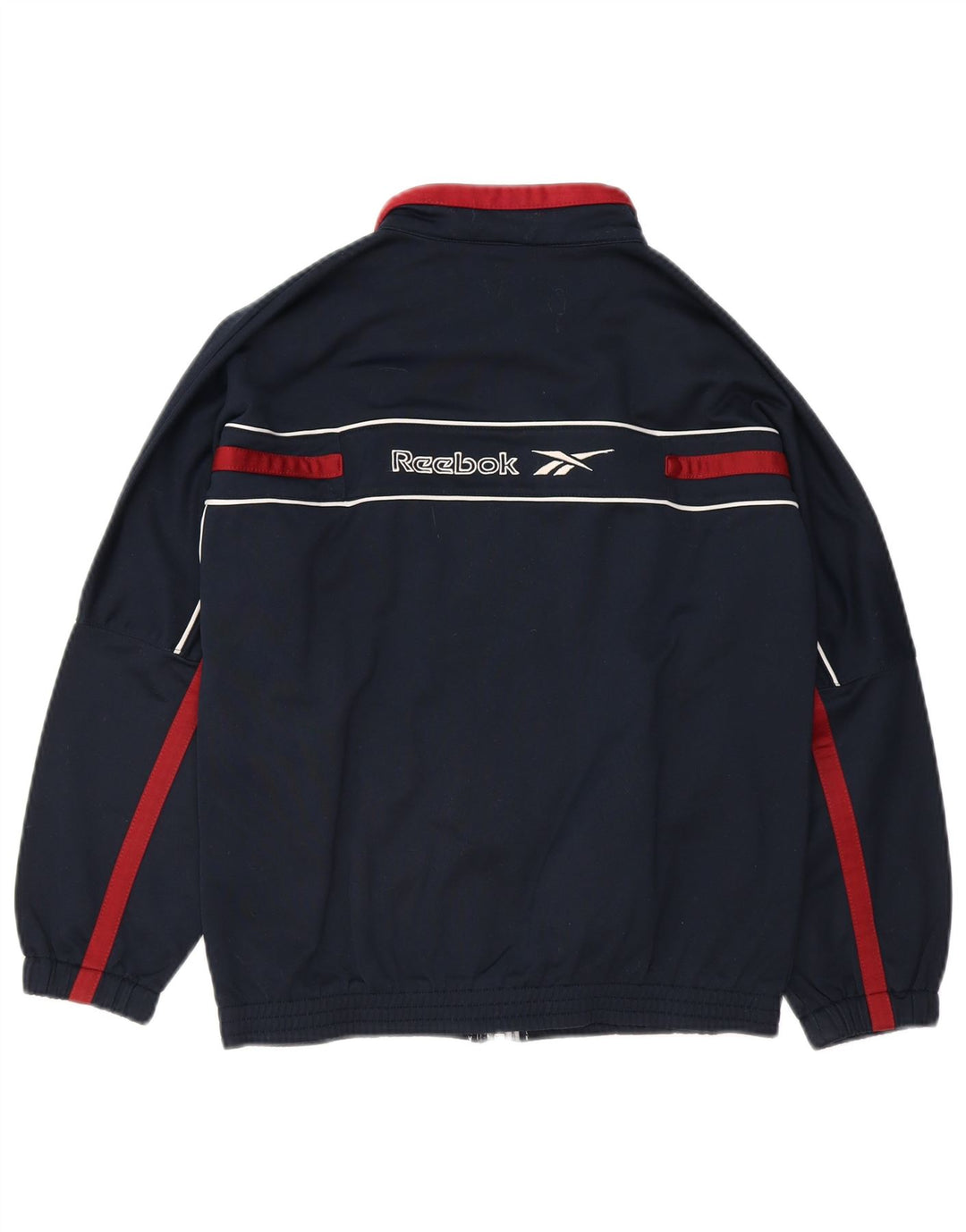 REEBOK Boys Tracksuit Top Jacket 9-10 Years Medium Navy Blue Colourblock