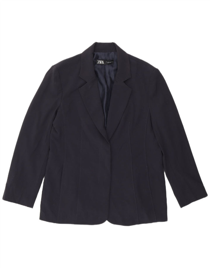Zara Damen Blazer Jacke UK 18 XL Marineblau Polyester