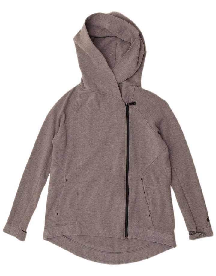Nike Damen Zip Hoodie Pullover UK 14 Mittelgraue Baumwolle