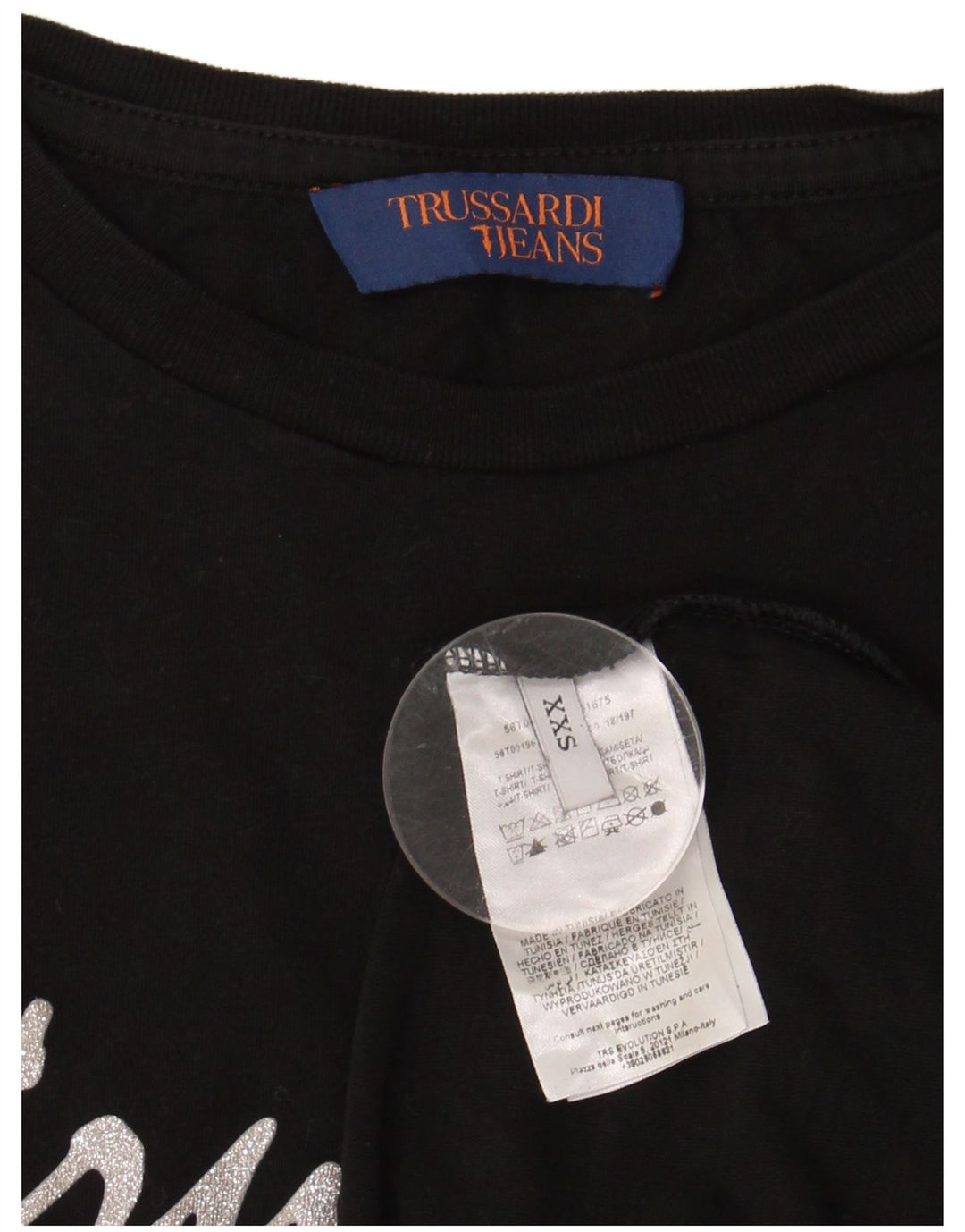 TRUSSARDI JEANS Damen Übergroßes Grafik-T-Shirt-Oberteil UK 2 2XS Schwarz