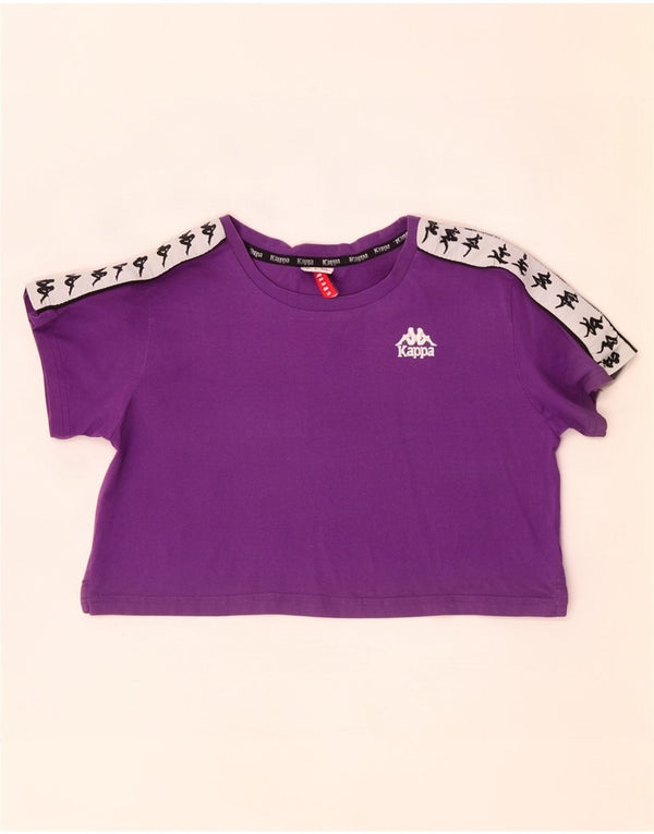 Kappa Damen Crop Graphic T-Shirt Top UK 6 XS Lila Farbblock