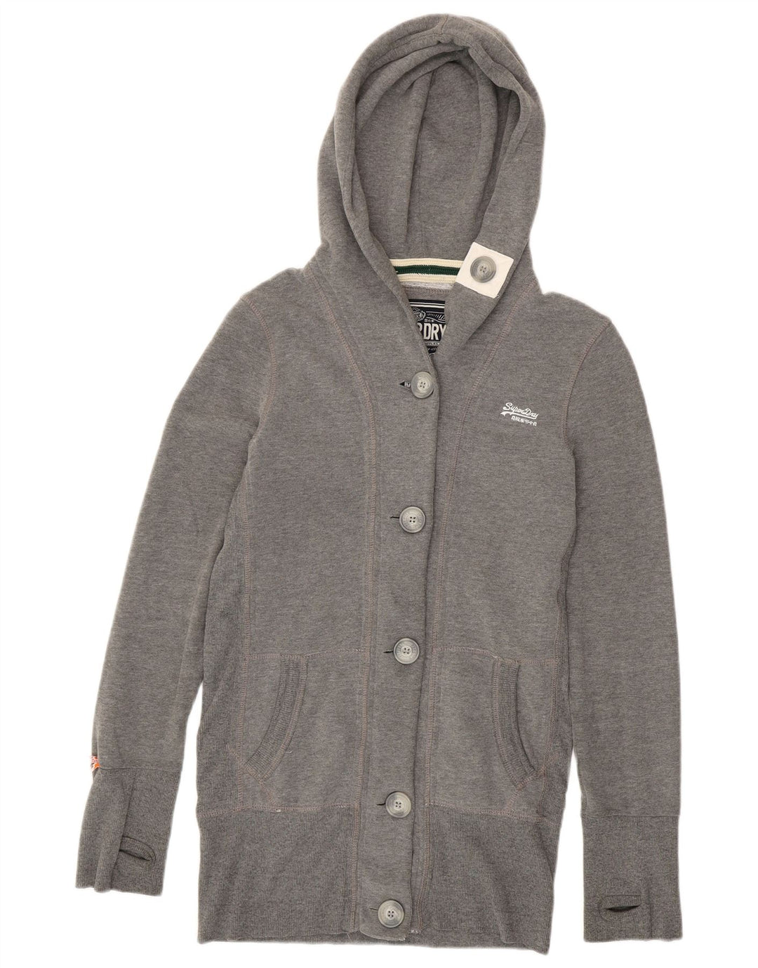 Superdry Damen-Trainingsanzug mit Kapuze, Top-Jacke, UK 14, mittelgraue Baumwolle