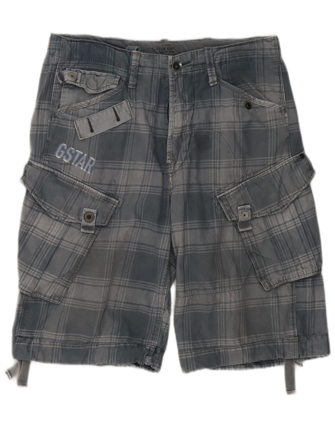 G-Star Herren Cargoshorts W32 mittelgrau karierte Baumwolle