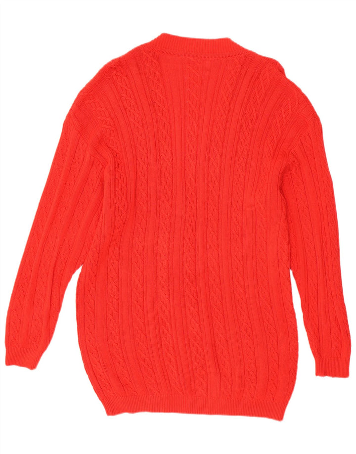 VINTAGE Damen Übergroßer Longline-Cardigan-Pullover UK 10 Kleine rote Baumwolle