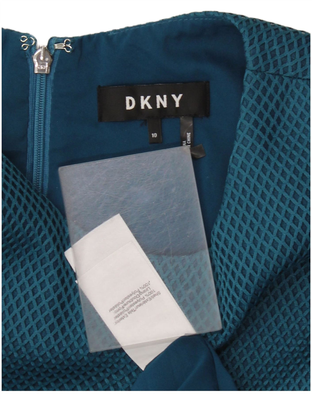 DKNY Damen ärmelloses A-Linien-Kleid, US 10, großes blaues geometrisches Polyester