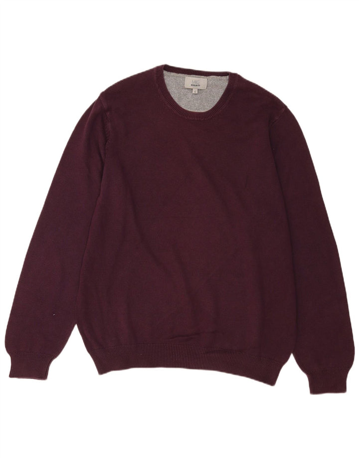 Marks & Spencer Herren-Pullover mit Rundhalsausschnitt, reguläre Passform, Größe L, Burgunderrot