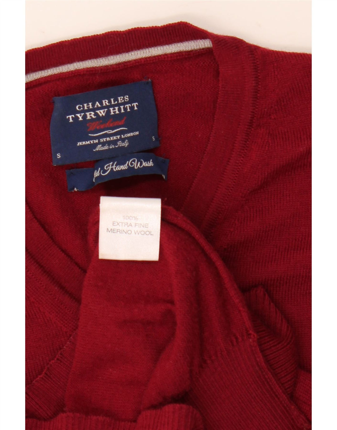 Charles Tyrwhitt Herren-Pullover mit V-Ausschnitt, kleine burgunderrote Wolle