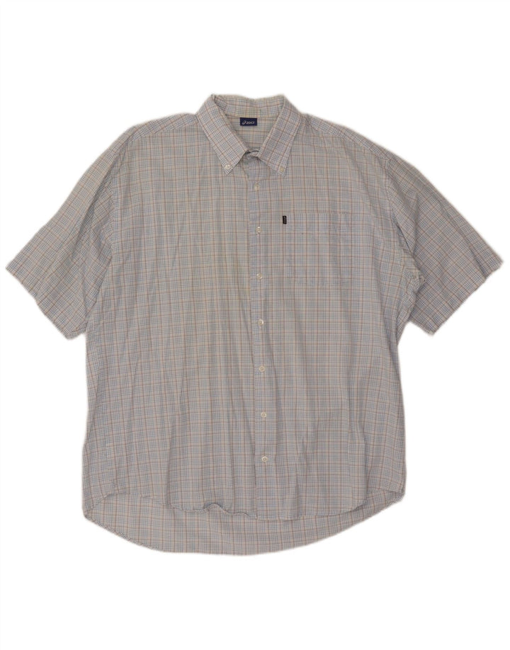 ASICS Herren Kurzarmhemd 2XL Blau kariert Baumwolle