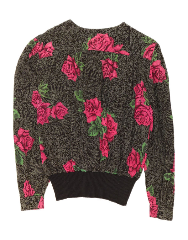 FERRETTI Damen Langarmbluse Top IT 48 XL Schwarz geblümte Seide