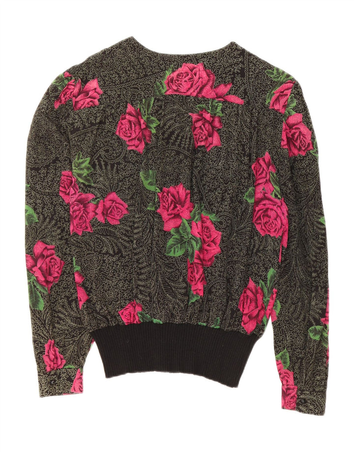 FERRETTI Damen Langarmbluse Top IT 48 XL Schwarz geblümte Seide