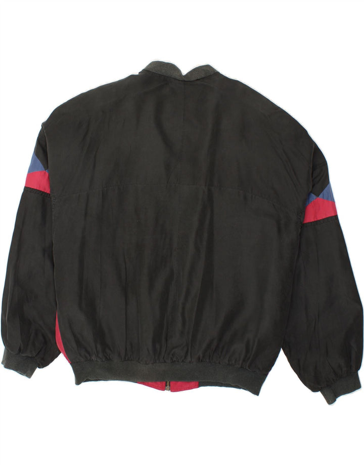 VINTAGE Herren Loose Fit Bomberjacke UK 38 Mittelschwarze geometrische Seide