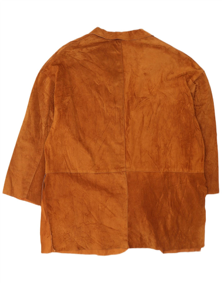 VINTAGE Damen Übergroßer Wildledermantel UK 14 Mittelbraunes Leder